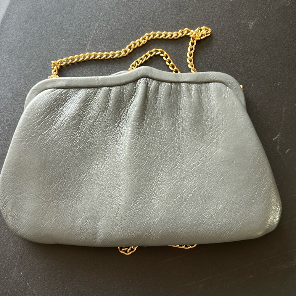 Vintage Ande'‎ Gray Pleated Clutch with Chain Strap